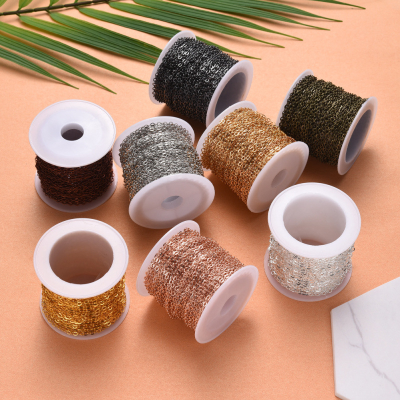 Lanț cruci din cupru, formă O, plat, 10 m pe rolă, materiale pentru bijuterii DIY, culoare rezistentă