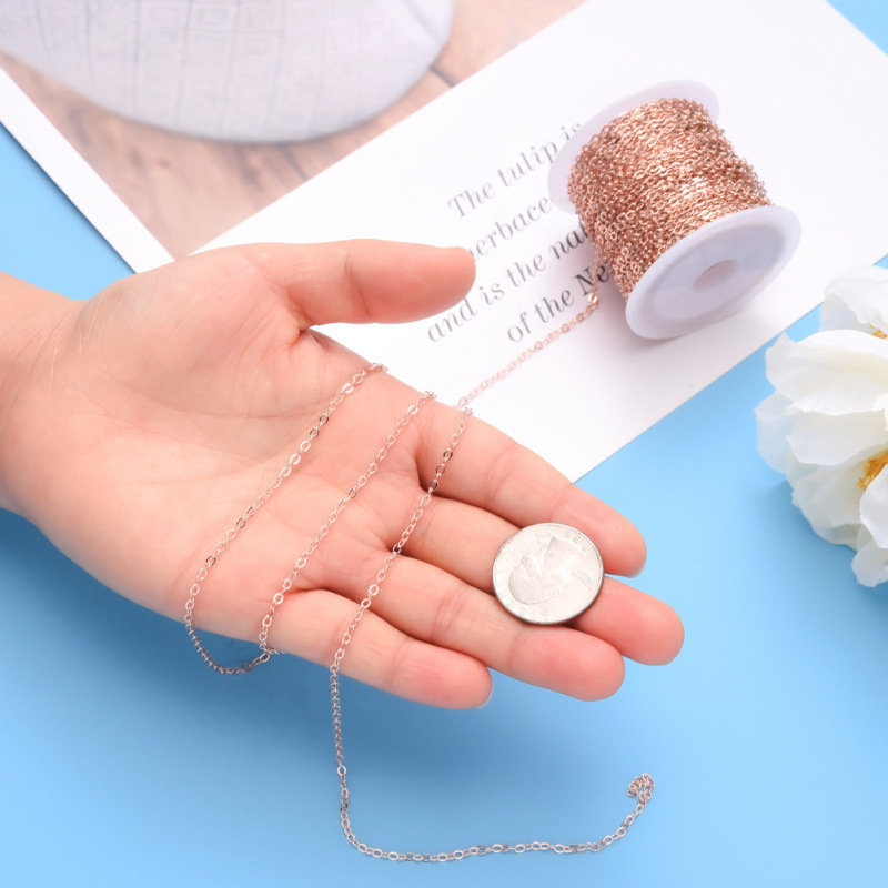 Lanț cruci din cupru, formă O, plat, 10 m pe rolă, materiale pentru bijuterii DIY, culoare rezistentă