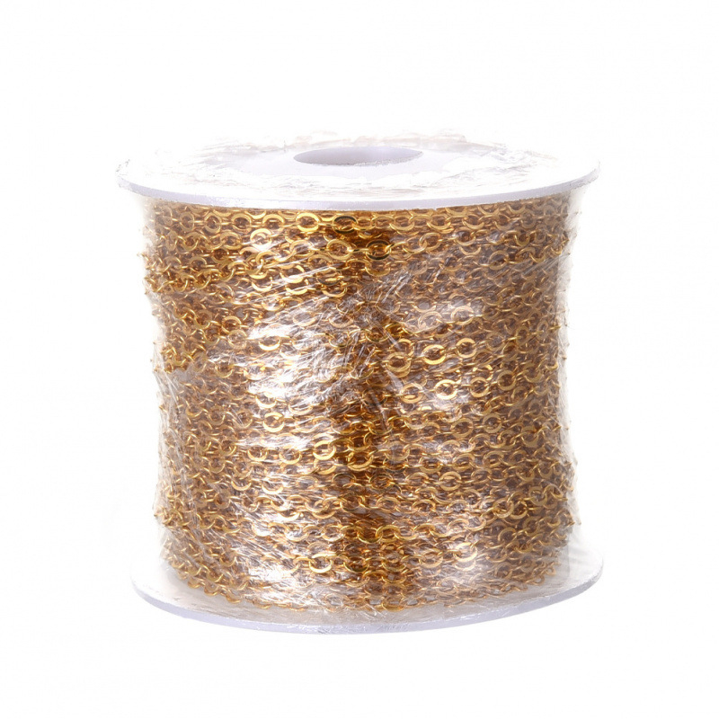 Lanț cruci din cupru, formă O, plat, 10 m pe rolă, materiale pentru bijuterii DIY, culoare rezistentă