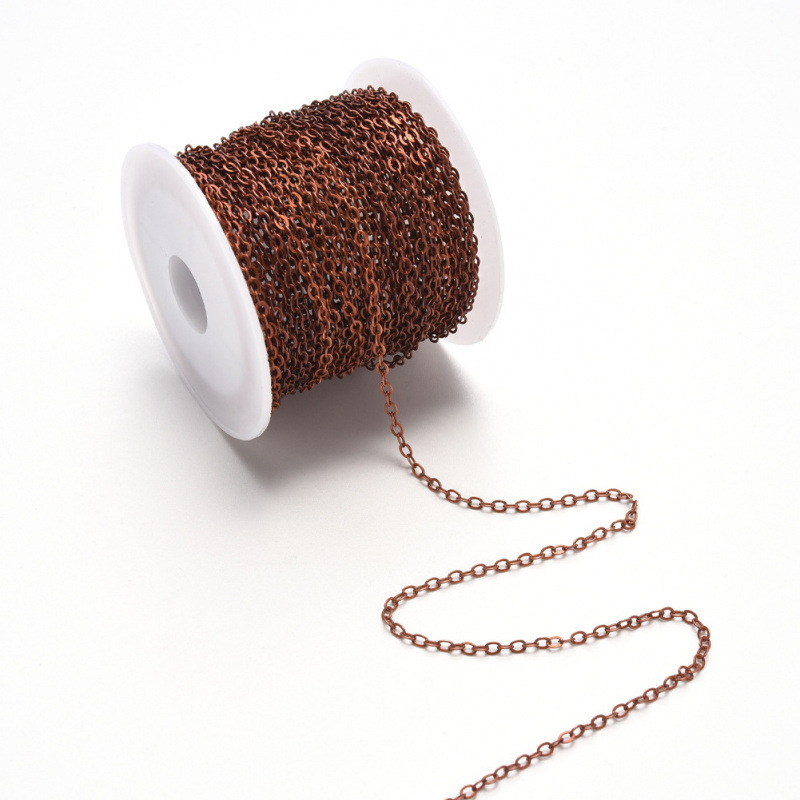 Lanț cruci din cupru, formă O, plat, 10 m pe rolă, materiale pentru bijuterii DIY, culoare rezistentă