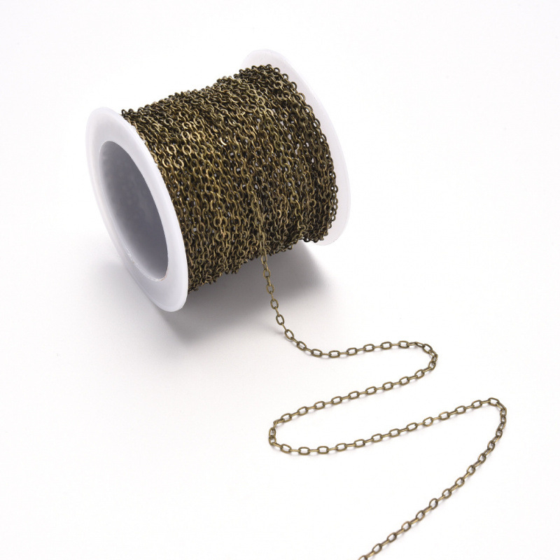 Lanț cruci din cupru, formă O, plat, 10 m pe rolă, materiale pentru bijuterii DIY, culoare rezistentă