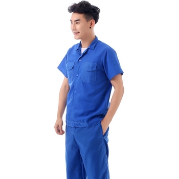 Set de lucru albastru din bumbac pentru vară, unisex, cu mâneci scurte și lungi, pentru auto service și uz industrial