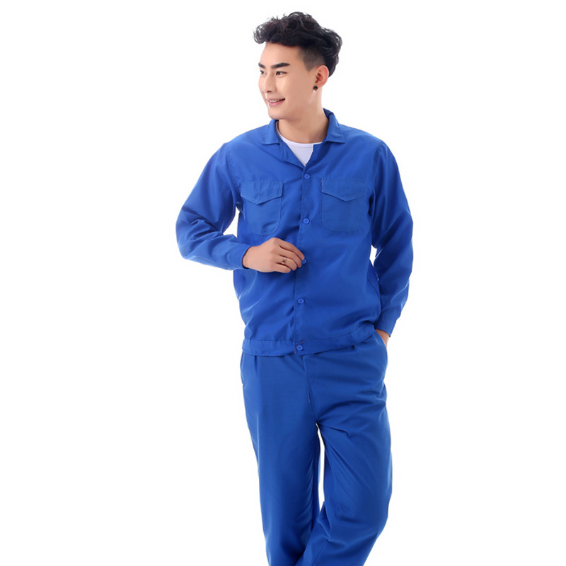 Set de lucru albastru din bumbac pentru vară, unisex, cu mâneci scurte și lungi, pentru auto service și uz industrial