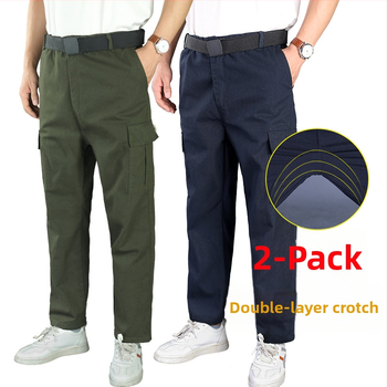 Pantaloni de lucru pentru bărbați din bumbac, cu inserție suplimentară, croi drept, lejer, durabili, pentru sudură, protecție împotriva arsurilor
