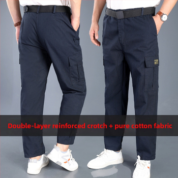 Pantaloni de lucru pentru bărbați din bumbac, cu inserție suplimentară, croi drept, lejer, durabili, pentru sudură, protecție împotriva arsurilor