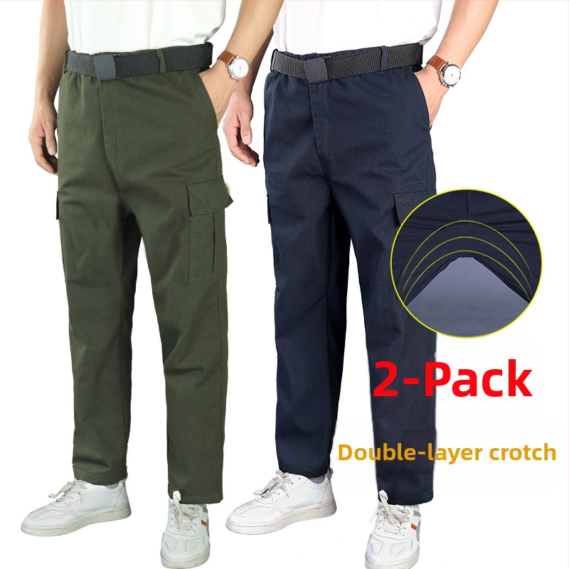 Pantaloni de lucru pentru bărbați din bumbac, cu inserție suplimentară, croi drept, lejer, durabili, pentru sudură, protecție împotriva arsurilor