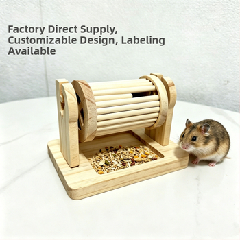 Jucărie rulantă din lemn masiv pentru hamster, pentru găsirea hranei, dublu scop: pentru dantă și stimulare mentală, compactă