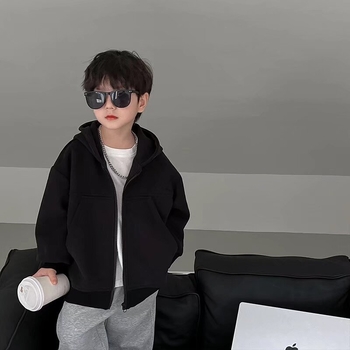 Geacă cu glugă unisex pentru copii, primăvară-toamnă 2025, culoare solidă, casual, pentru copii mai mari