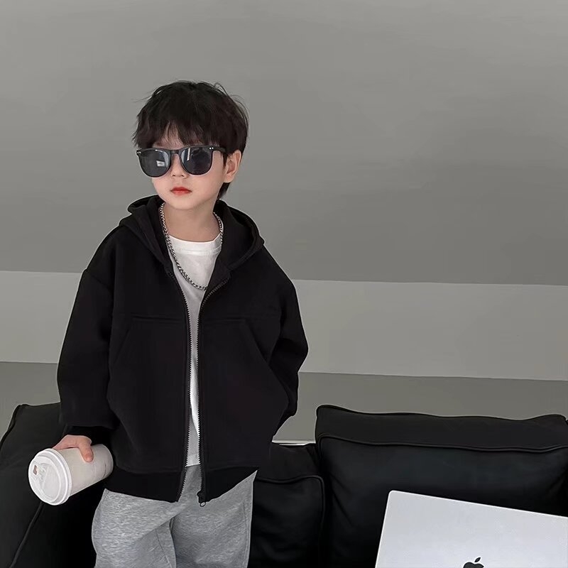 Geacă cu glugă unisex pentru copii, primăvară-toamnă 2025, culoare solidă, casual, pentru copii mai mari