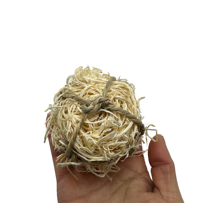 Jucărie de mestecat pentru animale de mici dimensiuni – bilă din lemn de plop cu fibre și bilă de iarbă, pentru papagali, hamsteri și iepuri – relaxare de stres, stimulare mentală și antrenament