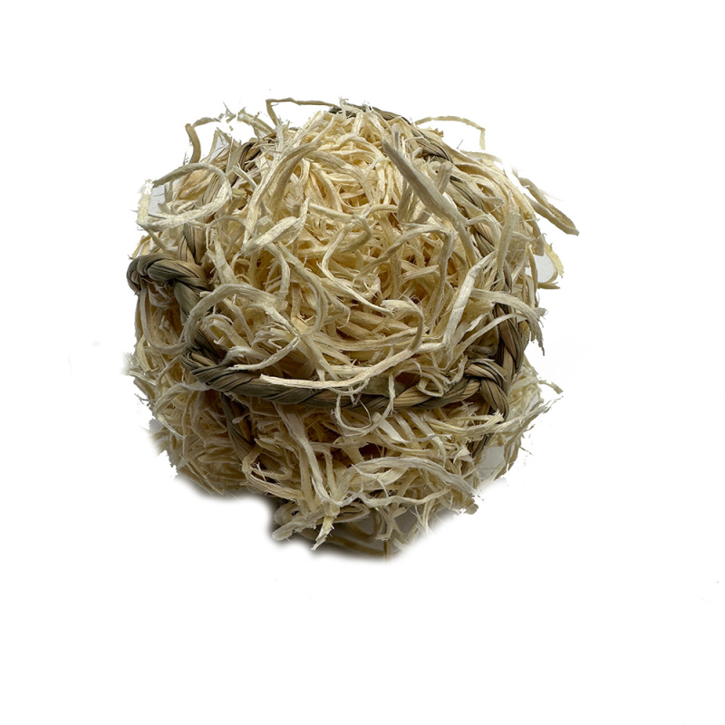 Jucărie de mestecat pentru animale de mici dimensiuni – bilă din lemn de plop cu fibre și bilă de iarbă, pentru papagali, hamsteri și iepuri – relaxare de stres, stimulare mentală și antrenament