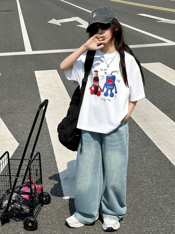Tricou pentru fete, imprimeu Cola în stil coreean, din bumbac, mâneci scurte, top casual de vară