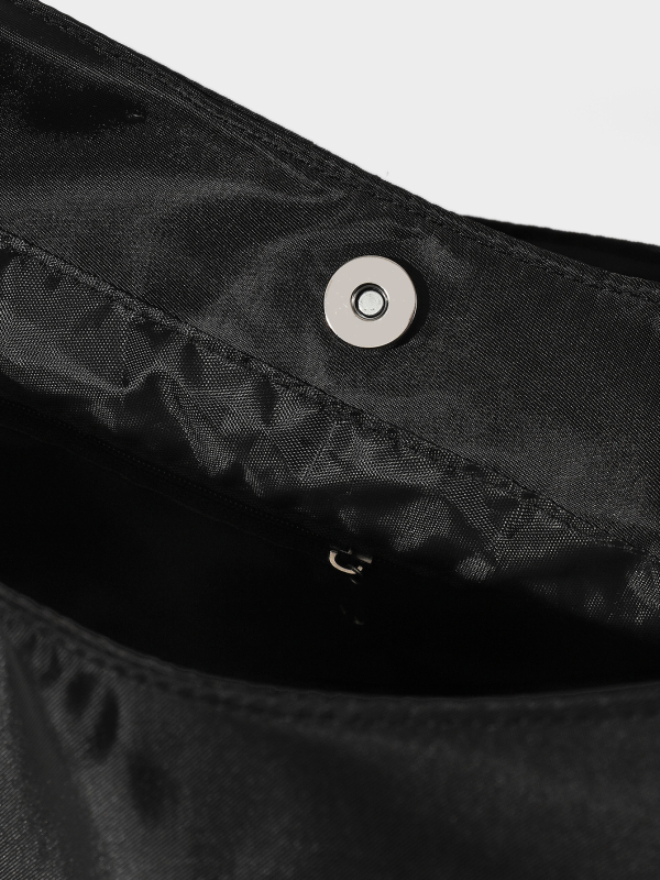 Geantă de umăr din nylon, culoare solidă, formă semicirculară, capacitate mare, stil minimalist, închidere cu fermoar, geantă casual cu mai multe buzunare