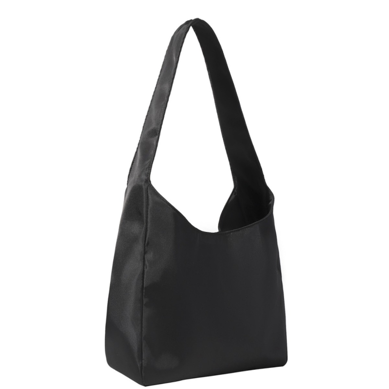 Geantă de umăr din nylon, culoare solidă, formă semicirculară, capacitate mare, stil minimalist, închidere cu fermoar, geantă casual cu mai multe buzunare