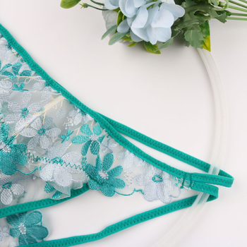 Tanga pentru bărbați, broderie florală mică, margine verde, respirabil, talie joasă, poliester