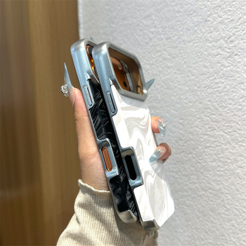 Carcasă de telefon cu piele electroplatată și textură de valuri de apă pentru iPhone 17 Pro, 16 Pro și 15 Pro