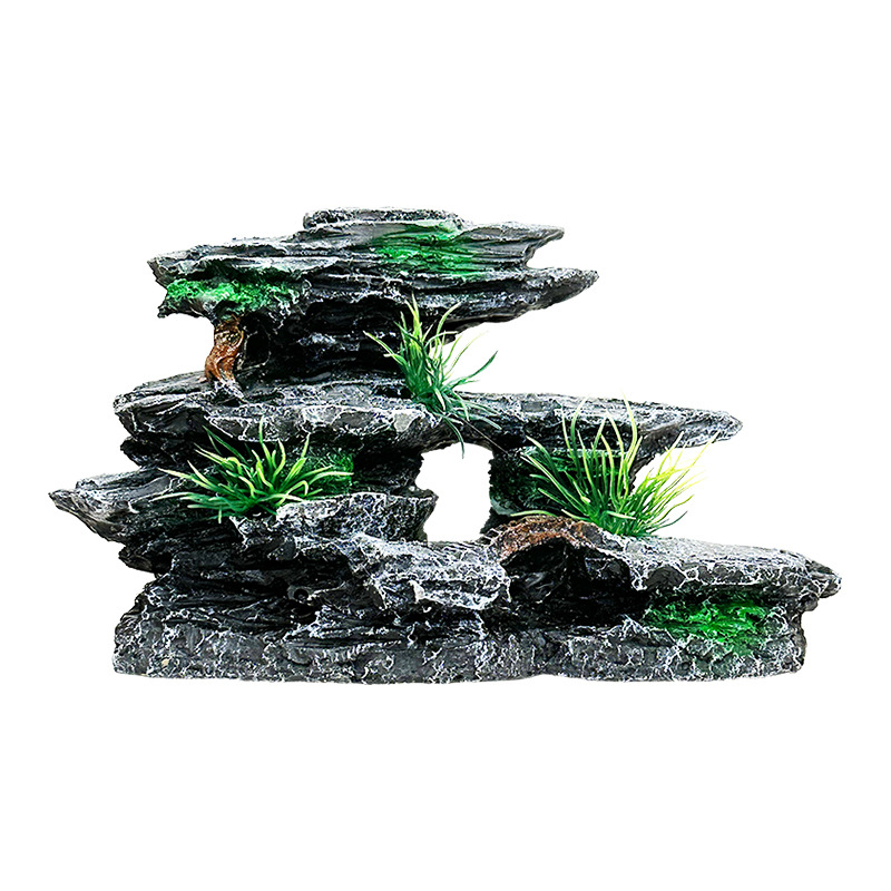 Set de peisaj pentru acvariu cu pietre decorative și plante acvatice – ornamente mici și peșteri ascunse