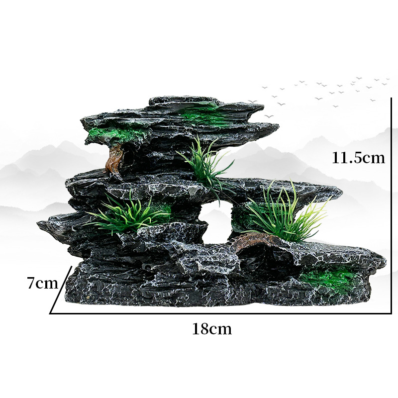 Set de peisaj pentru acvariu cu pietre decorative și plante acvatice – ornamente mici și peșteri ascunse