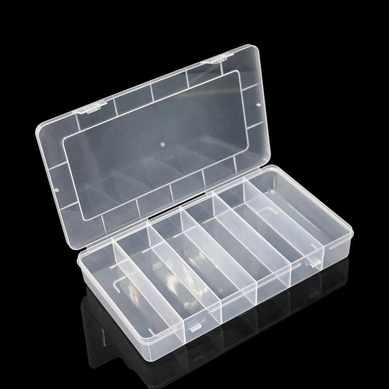 Cutie transparentă din plastic cu șase compartimente pentru bijuterii, componente electronice și accesorii