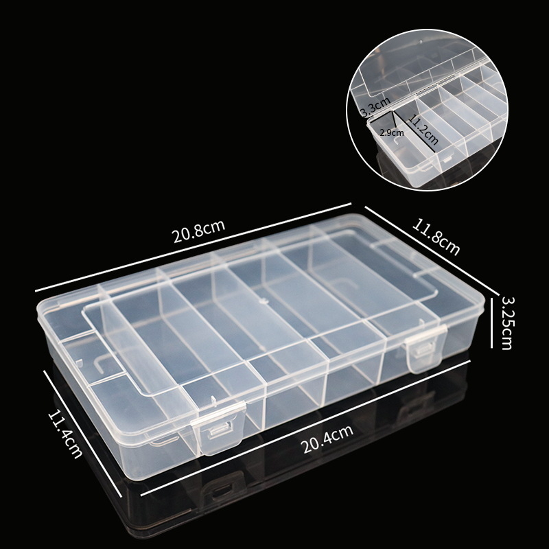 Cutie transparentă din plastic cu șase compartimente pentru bijuterii, componente electronice și accesorii
