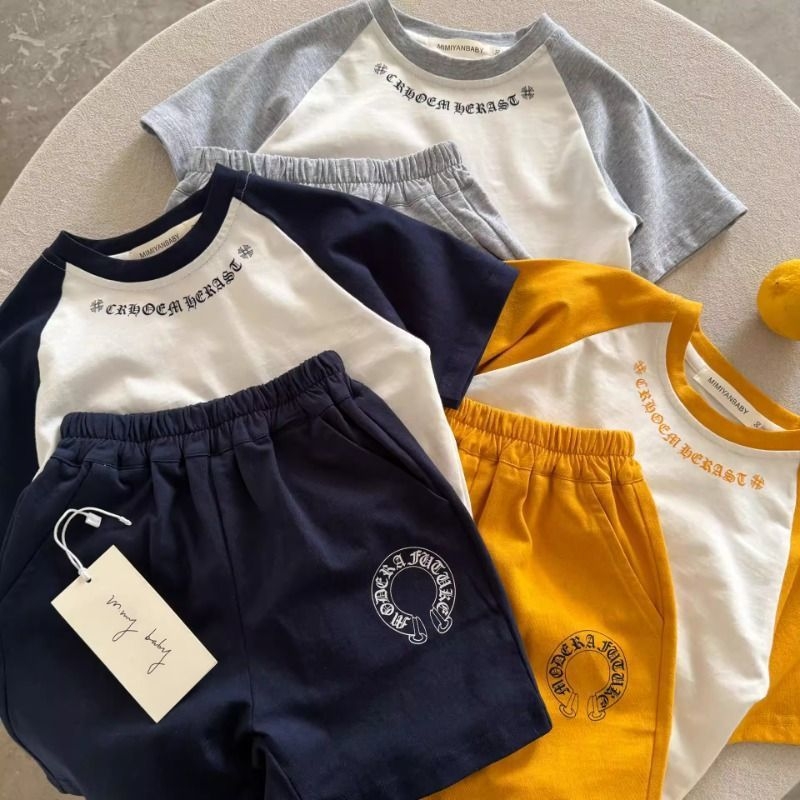 Set pentru copii din două piese, tricou cu mânecă raglan și șorturi, stil coreean, vară