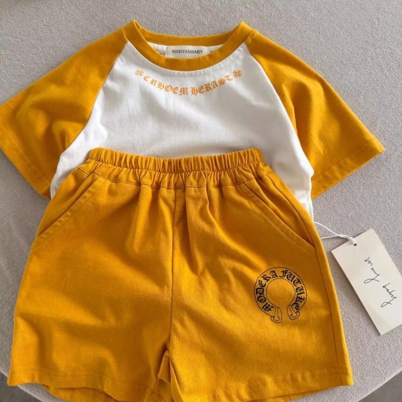 Set pentru copii din două piese, tricou cu mânecă raglan și șorturi, stil coreean, vară