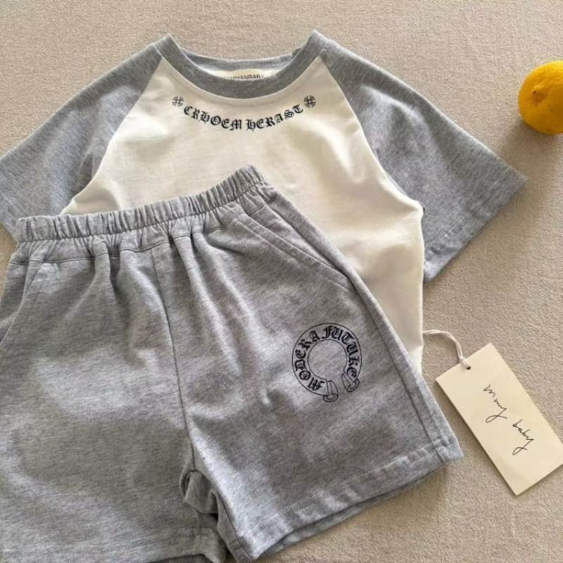 Set pentru copii din două piese, tricou cu mânecă raglan și șorturi, stil coreean, vară