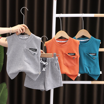 Set de două piese pentru copii, stil coreean, fără mâneci, vară 2024, tricot din bumbac, îmbrăcăminte sport casual