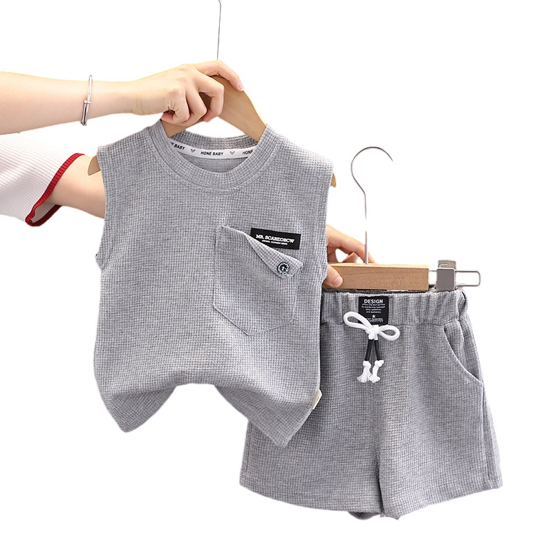 Set de două piese pentru copii, stil coreean, fără mâneci, vară 2024, tricot din bumbac, îmbrăcăminte sport casual