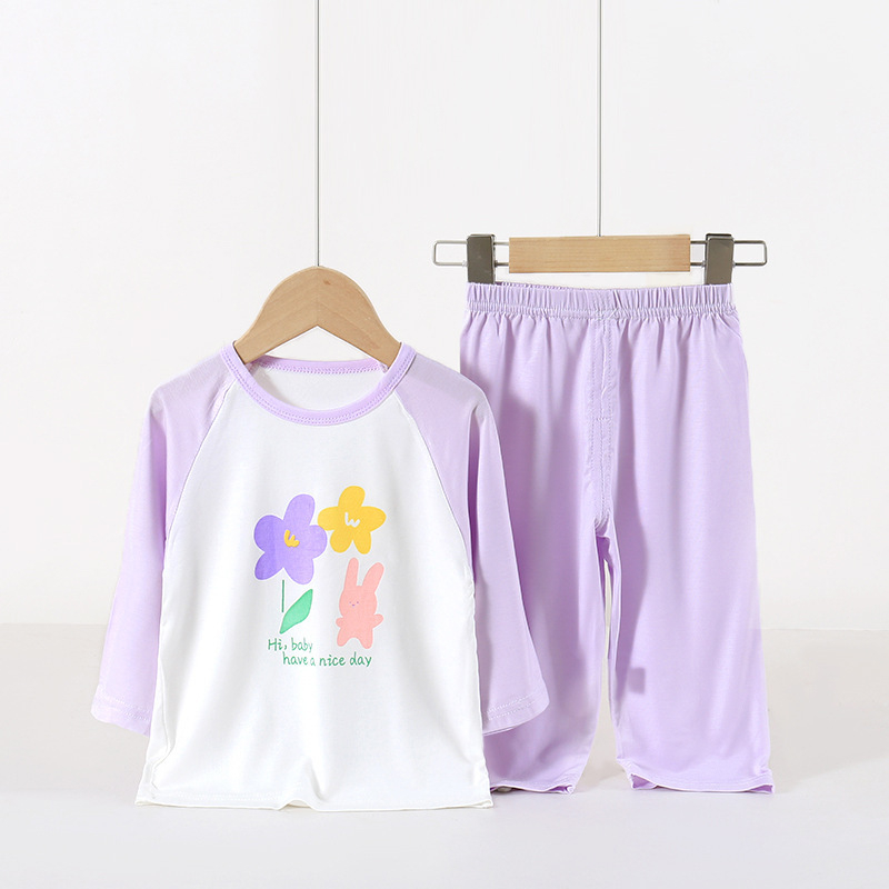 Set de pijamale pentru copii din modal, haine de casă unisex, mâneci 3/4, modele cu animale, litere și flori