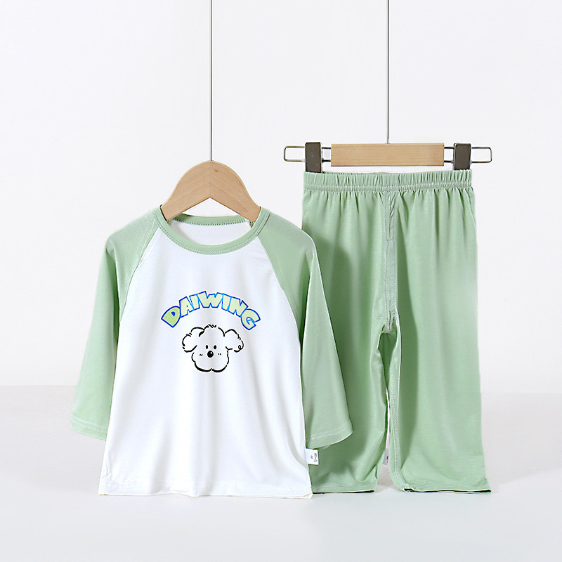 Set de pijamale pentru copii din modal, haine de casă unisex, mâneci 3/4, modele cu animale, litere și flori