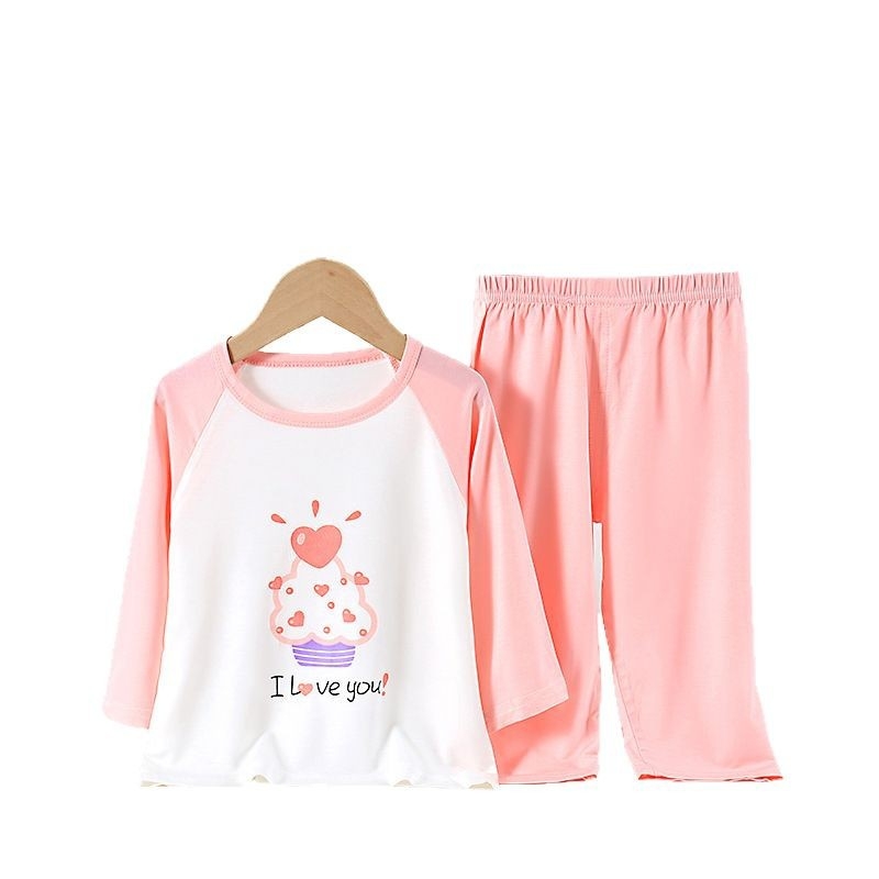 Set de pijamale pentru copii din modal, haine de casă unisex, mâneci 3/4, modele cu animale, litere și flori