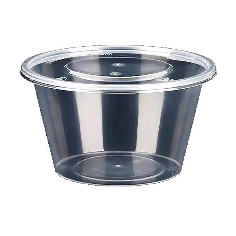Bol rotund de unică folosință pentru mâncare rapidă, recipient din plastic transparent pentru ambalare la pachet, supă și fructe