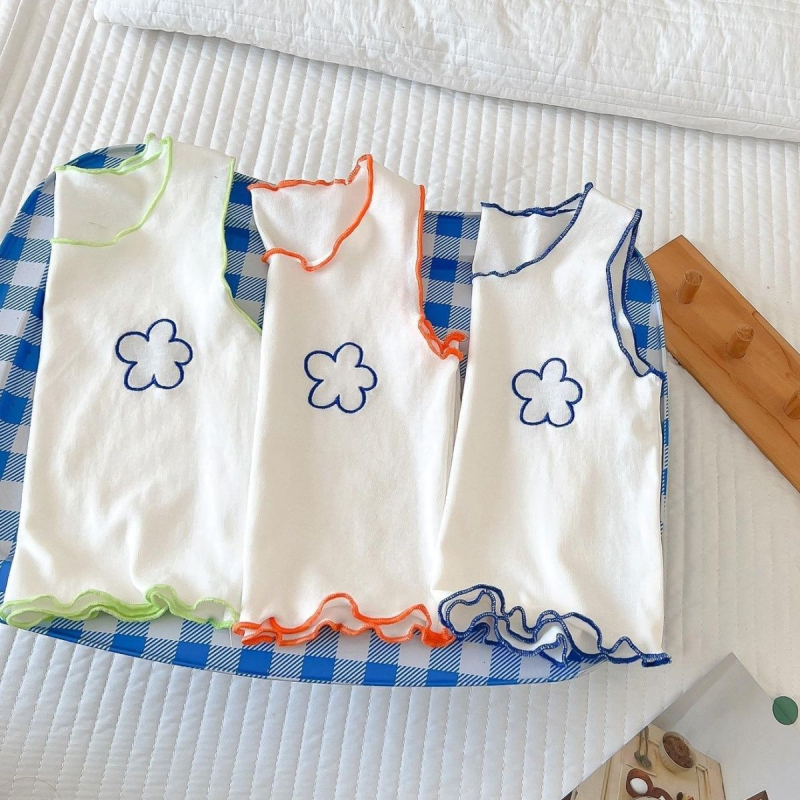 Set de vară pentru fete în două piese: top fără mâneci și pantaloni scurți, ușor pentru casă