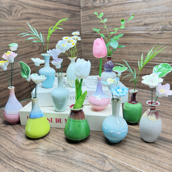 Vază ceramică mică, lucrată manual, pentru birou, vază decorativă pentru flori, artă ceramică cu glazură la cuptor