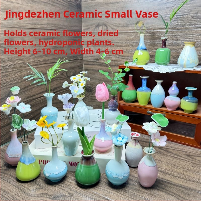 Vază ceramică mică, lucrată manual, pentru birou, vază decorativă pentru flori, artă ceramică cu glazură la cuptor