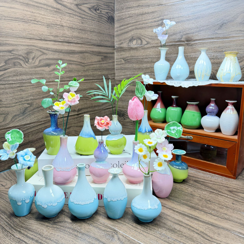 Vază ceramică mică, lucrată manual, pentru birou, vază decorativă pentru flori, artă ceramică cu glazură la cuptor