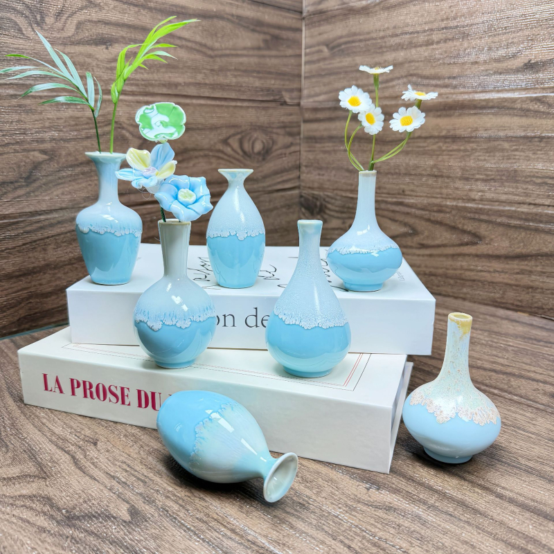 Vază ceramică mică, lucrată manual, pentru birou, vază decorativă pentru flori, artă ceramică cu glazură la cuptor