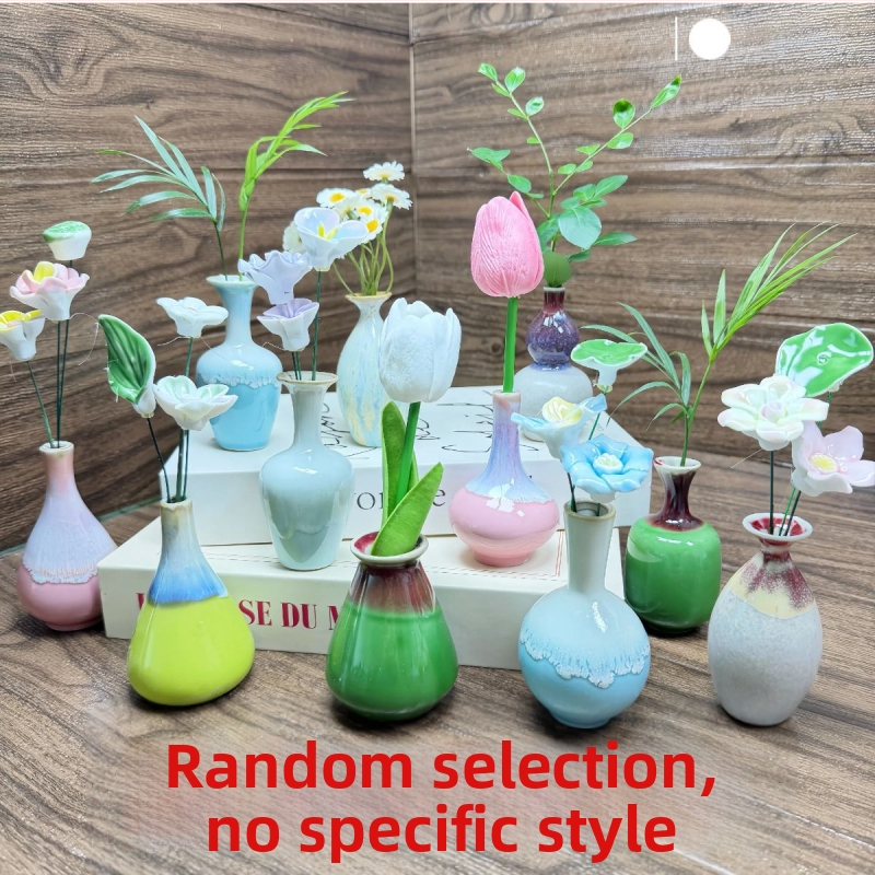 Vază ceramică mică, lucrată manual, pentru birou, vază decorativă pentru flori, artă ceramică cu glazură la cuptor
