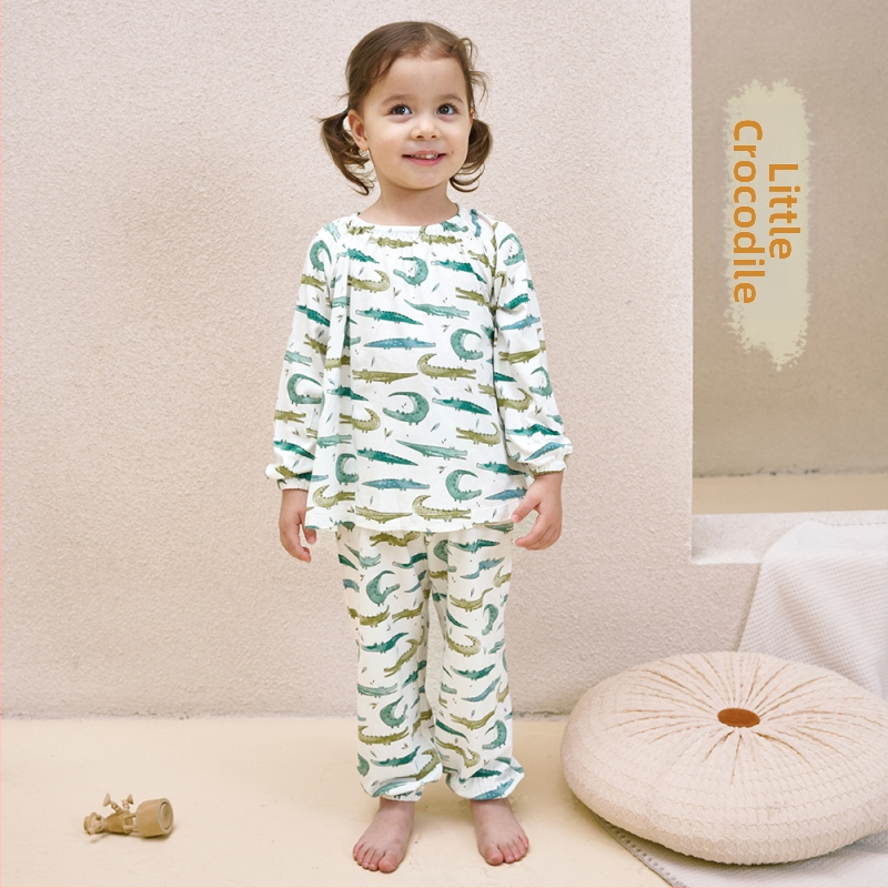 Andan Set Pijamale Copii Unisex cu Mâneci Lungi din Bambus-Bumbac-Spandex, Model Cartoon, Îmbrăcăminte de Casă