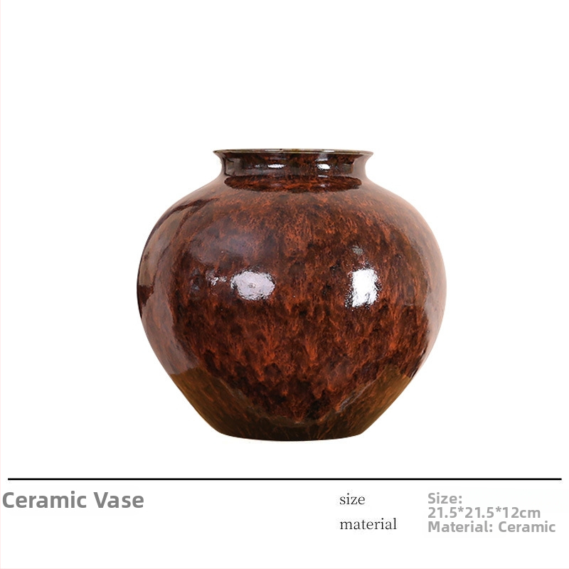 Vas ceramic glazurat în stil Wabi-Sabi, cu detalii aurii, estetică retro din dinastia Song; pentru casă și spații de întâmpinare; potrivit pentru flori uscate sau aranjamente hidroponice.