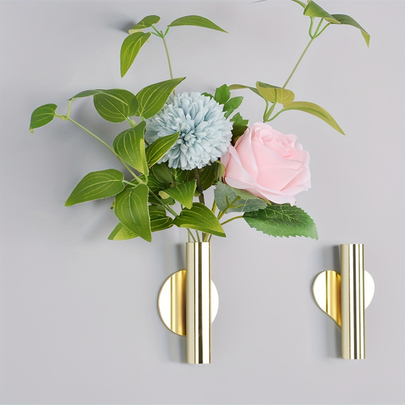 Vas de flori montat pe perete, stil nordic, auriu, montaj fără găuri, decor pentru sufragerie