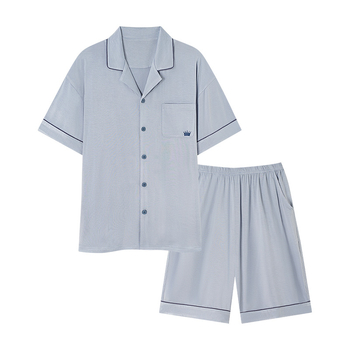 Set pijamale bărbați Lyocell – vară, ușor, top cu mânecă scurtă și pantaloni scurți, ultra moale pentru confort acasă, potrivit pentru purtare în exterior.