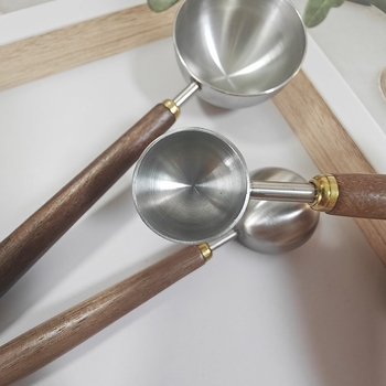 Mumer lingură de măsură din oțel inoxidabil 304 cu mâner din lemn – 3/9/23 ml – pentru boabe de cafea, cafea măcinată, lapte praf, coacere și condimente