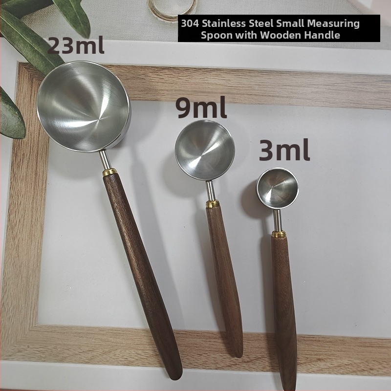 Mumer lingură de măsură din oțel inoxidabil 304 cu mâner din lemn – 3/9/23 ml – pentru boabe de cafea, cafea măcinată, lapte praf, coacere și condimente