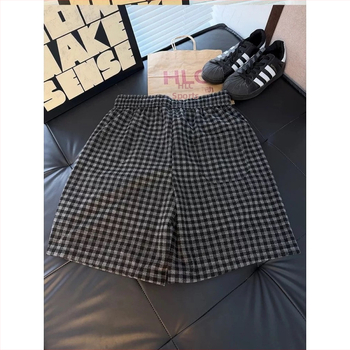 Shorturi de vară pentru bărbați, stil japonez minimalist, în carouri, material ușor din poliester, croială lejeră, potrivite pentru plajă și purtare zilnică