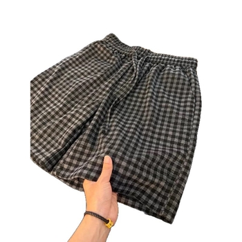 Shorturi de vară pentru bărbați, stil japonez minimalist, în carouri, material ușor din poliester, croială lejeră, potrivite pentru plajă și purtare zilnică