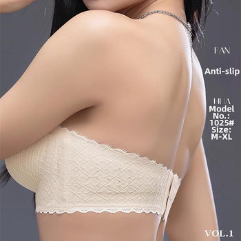 Sutien dantelat fără bretele pentru bust mic, efect push-up, model subțire de vară