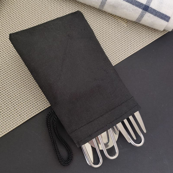 Tacâmuri de camping din oțel inoxidabil, set de 3 piese cu husă din nylon, pliabile, cuțit, furculiță și lingură