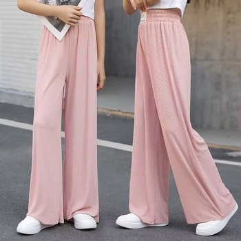 Pantaloni Ice Silk largi pentru fete, casual de vară, ușori